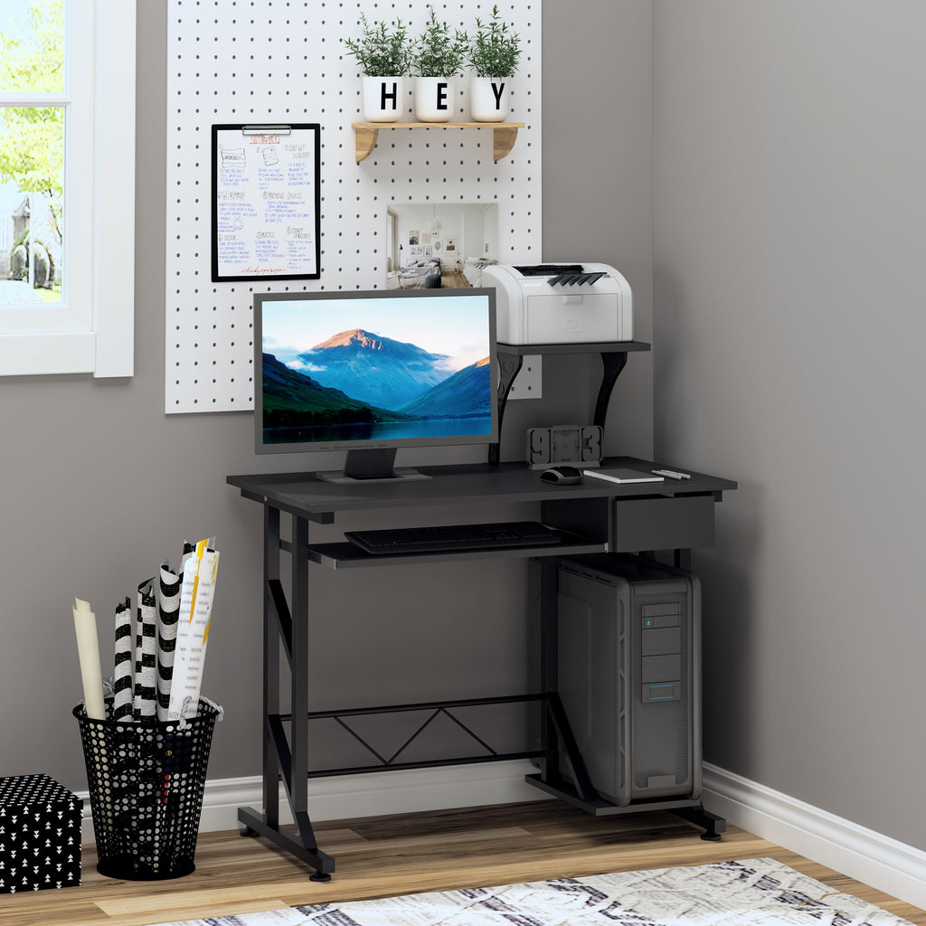 Mesa de Computador com 1 Gaveta Bandeja para Teclado e Suporte para CPU para Escritório Estúdio 90x50x95 cm Preto — foto 2