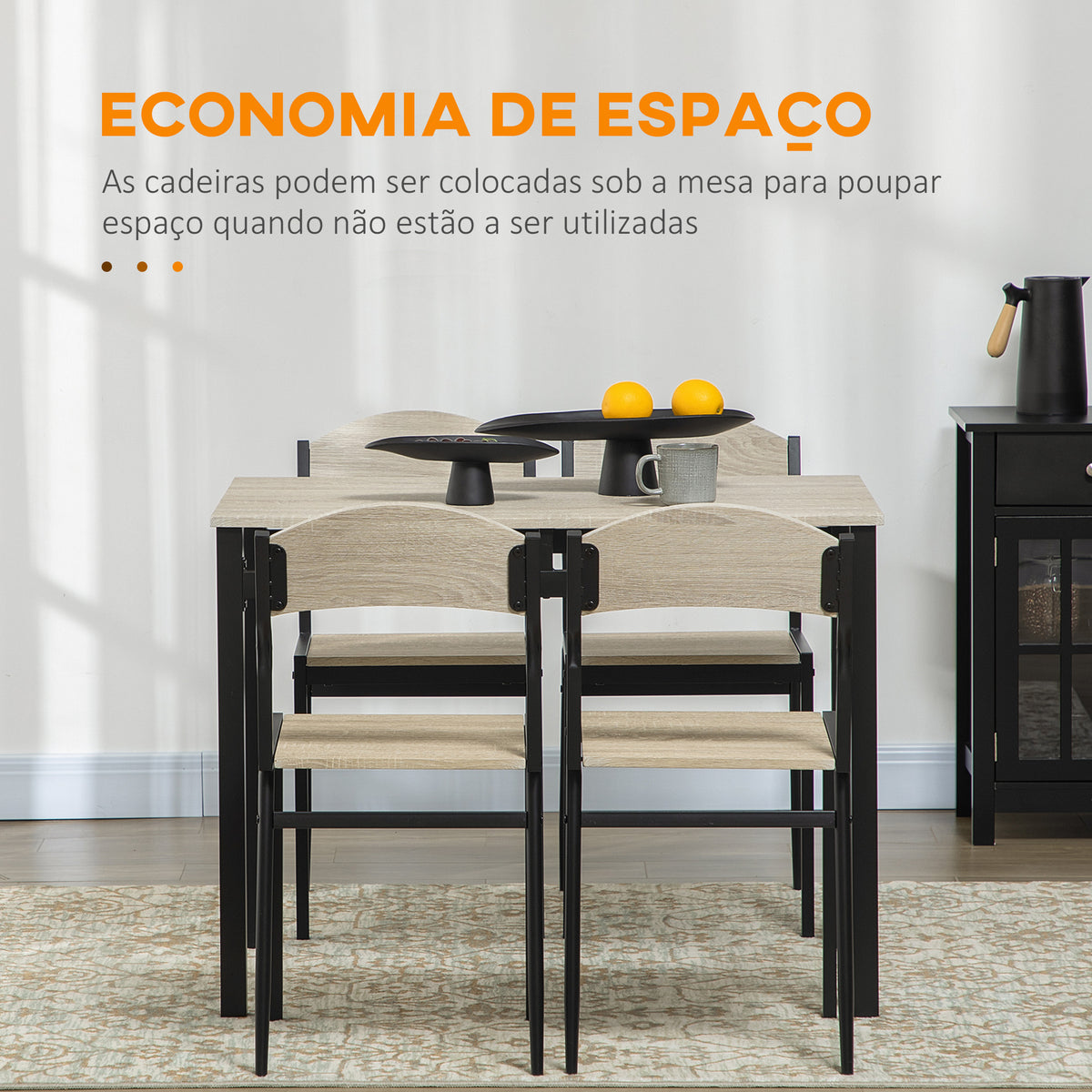 Conjunto de Mesa e Cadeiras de Refeição Mesa de Cozinha Retangular com 4 Cadeiras Estilo Moderno Estrutura Metálica para Espaços Pequenos Carvalho e Preto — foto 5