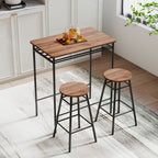 Conjunto de Mesa e Bancos de Bar Mesa Alta de Cozinha com 2 Bancos Industrial Prateleira Aberta Apoio para Pés Economia de Espaço para Espaços Reduzidos Sala de Estar Castanho — foto 2