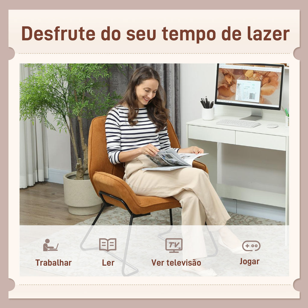 Poltrona Sala de Estar Moderna Poltrona de Leitura com Assento Largo e Acolchoado Estofada em Veludo Pés de Metal Poltrona para Dormitório 70x67,5x87 cm Marrom — foto 6