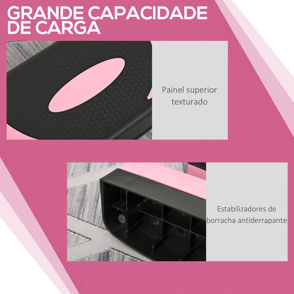 Step para Exercício Aeróbico Plataforma Step com Altura Ajustável em 3 Níveis com Carga Máxima 150kg para Exercício em Academia Casa 80x31x10-20 cm Rosa e Preto — foto 6
