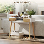 Mesa de Consola Estreita Consola de Entrada Mesa Consola Moderna com 2 Gavetas Compartimento e Pés de Madeira para Corredor Entrada Sala de Estar Dormitório 100x30x75 cm Branco — foto 7