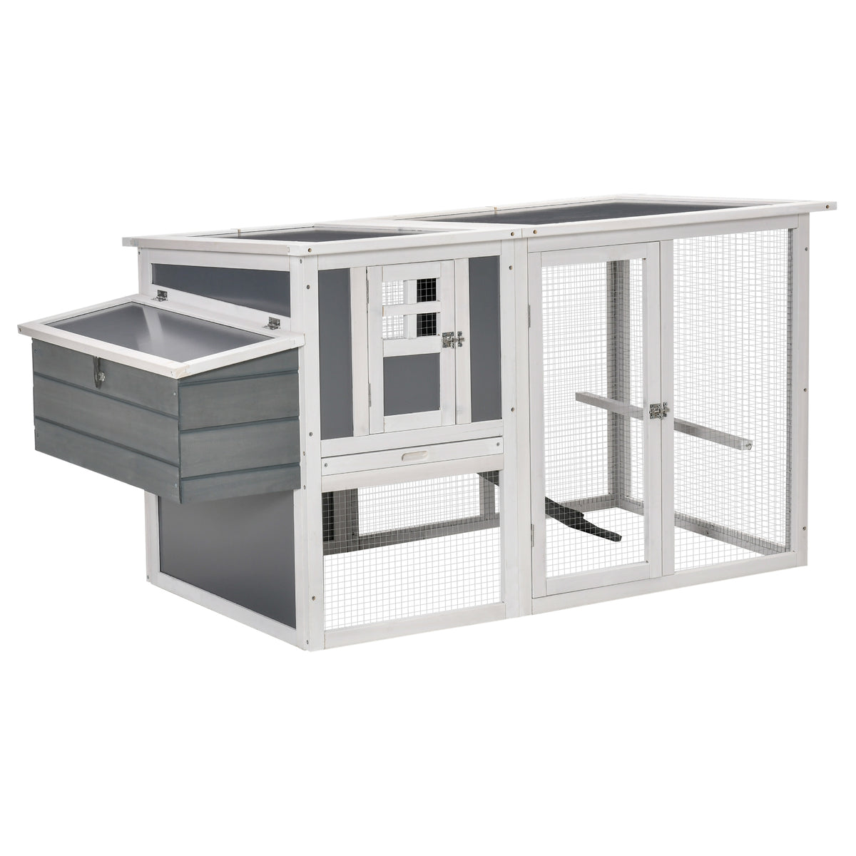 Galinheiro de Madeira para Exterior Gaiola para 2-3 Galinhas com Caixa Ninho Cercado de Metal Teto de Policarbonato Bandeja Removível e Rampa 162x76,5x79,5cm Cinza — foto 1