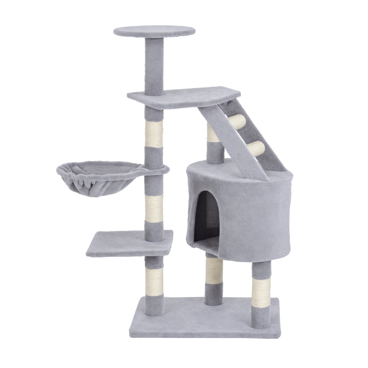 Arranhador para Gatos com Postes Escadas Caverna Espaçosa Rede Plataformas Centro de Atividades Sisal Natural 55x40x125cm Cinza — foto 1