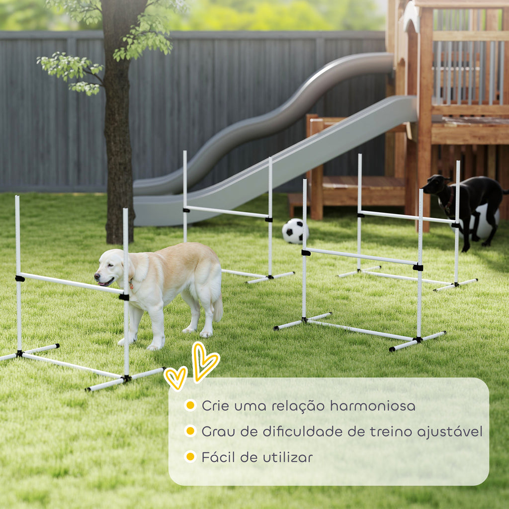 Conjunto de Treinamento de Agilidade para Cães Animais de Estimação 4 Peças Obstáculos de Salto com Altura Ajustável e Bolsa de Transporte para Exteriores 99x65x94 cm Branco — foto 7