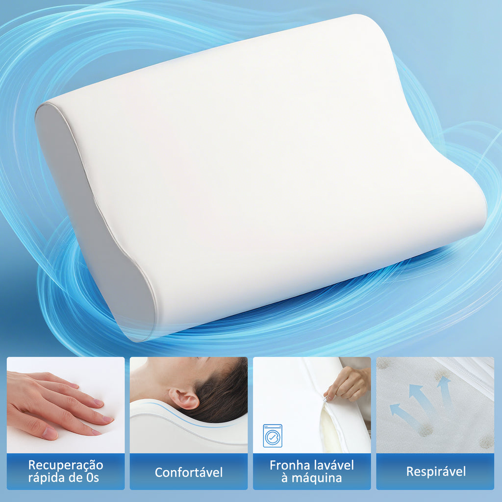 Almofada Cervical e de Pescoço de Espuma Viscoelástica Almofada com Desenho Ergonómico Dupla Altura Capa Removível e Lavável para Suporte de Pescoço Dormir de Lado e de Costas — foto 4