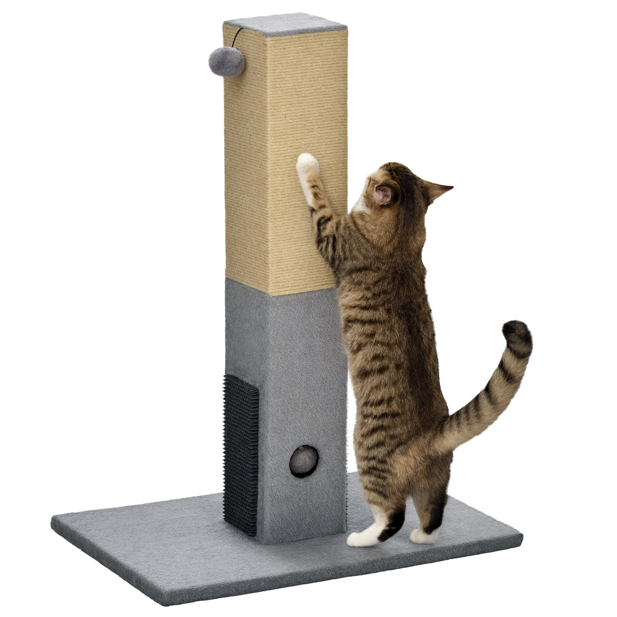 Poste Arranhador para Gatos 79 cm Arranhador para Gatos com Bola Suspensa e Poste de Juta 59,5x39x79 cm Cinza e Bege — foto 1