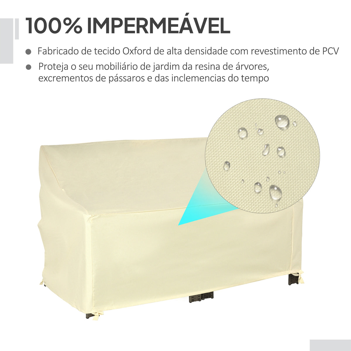 Capa Protetora para Banco 2 Lugares Capa Protetora de Móveis Impermeável Exterior Jardim Proteção contra Chuva e Sol 140x84x56/94cm Creme — foto 5