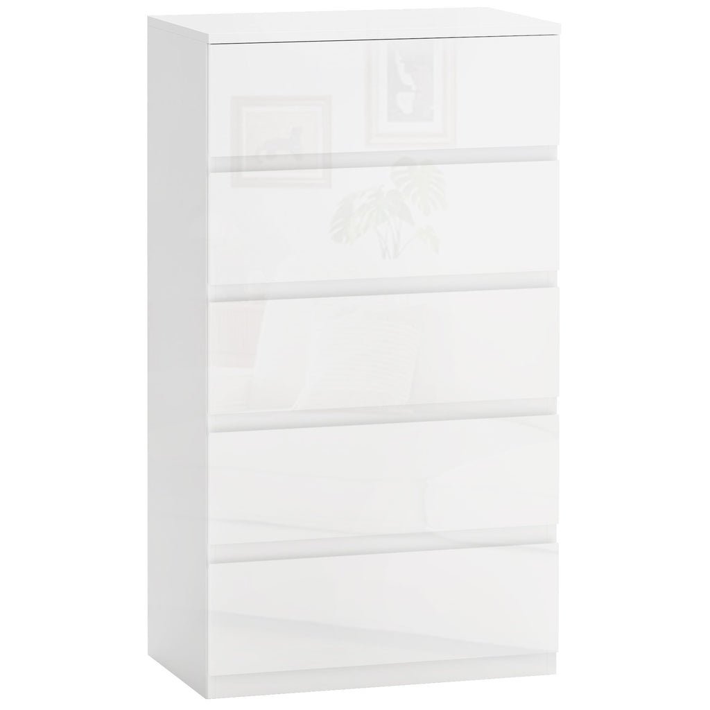 Cómoda com 5 Gavetas de Madeira Cómoda de Dormitório Cómoda Branca para Sala de Estar Estilo Moderno 55x33x100 cm Branco Brilhante — foto 1