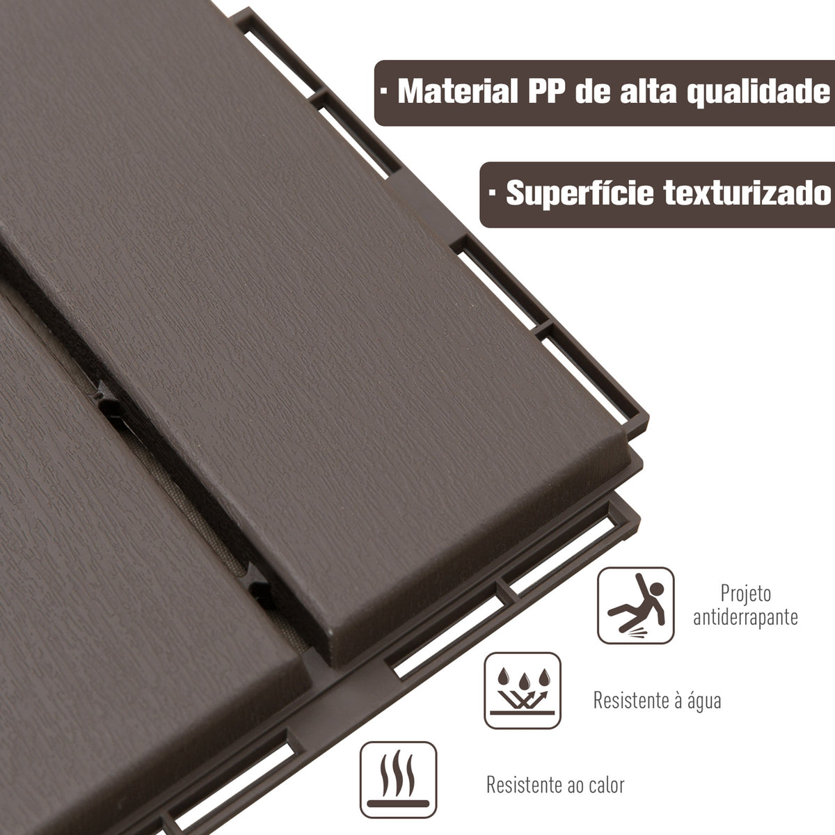 Conjunto de 9 Estrados 30x30cm com Área de 0.81 m² para Exterior e Interior Estrados com Sistema Click com Superfície Antiderrapante para Balcão Terraço Jardim Marrom — foto 4