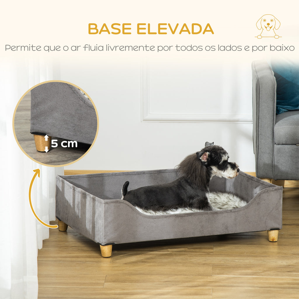 Sofá para Cães Gatos Cama para Animais de Estimação Pequenos e Médios com Almofada Removível Lavável e Pés Elevados de Madeira 81x56x23,5cm Cinza — foto 5
