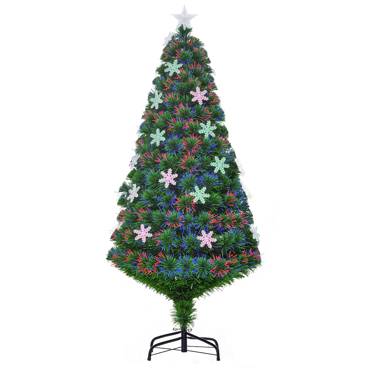 Árvore de Natal Artificial 150 cm Árvore de Natal com 180 Ramos 21 Luzes LED e Fibra Óptica Decoração de Natal Ø60x150 cm Verde — foto 1