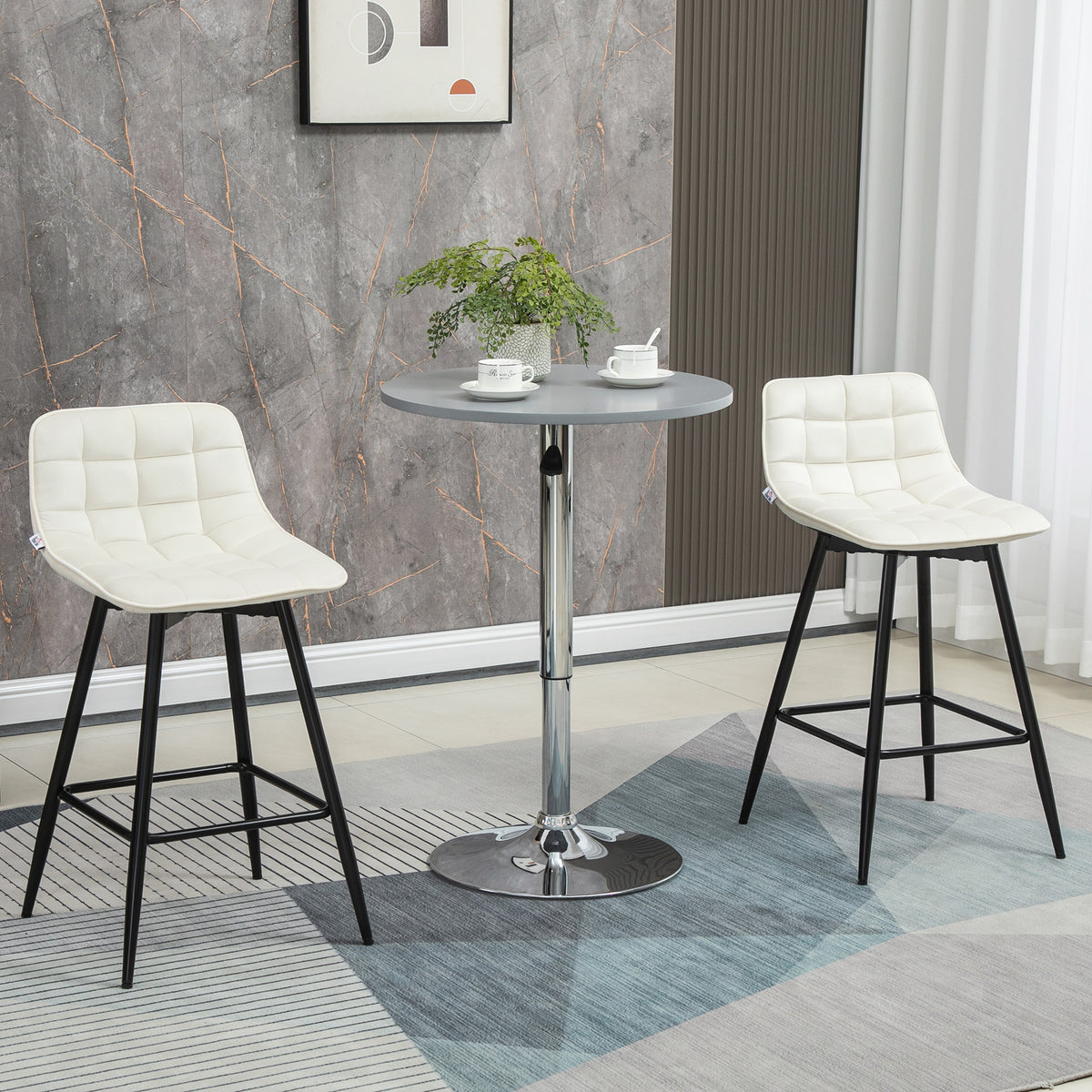 Conjunto de 2 Bancos de Bar com Encosto e Apoio para os Pés Bancos Altos Acolchoados Estilo Nórdico em Metal e Poliéster para Bar Sala de Jantar 45x47x84 cm Creme — foto 2