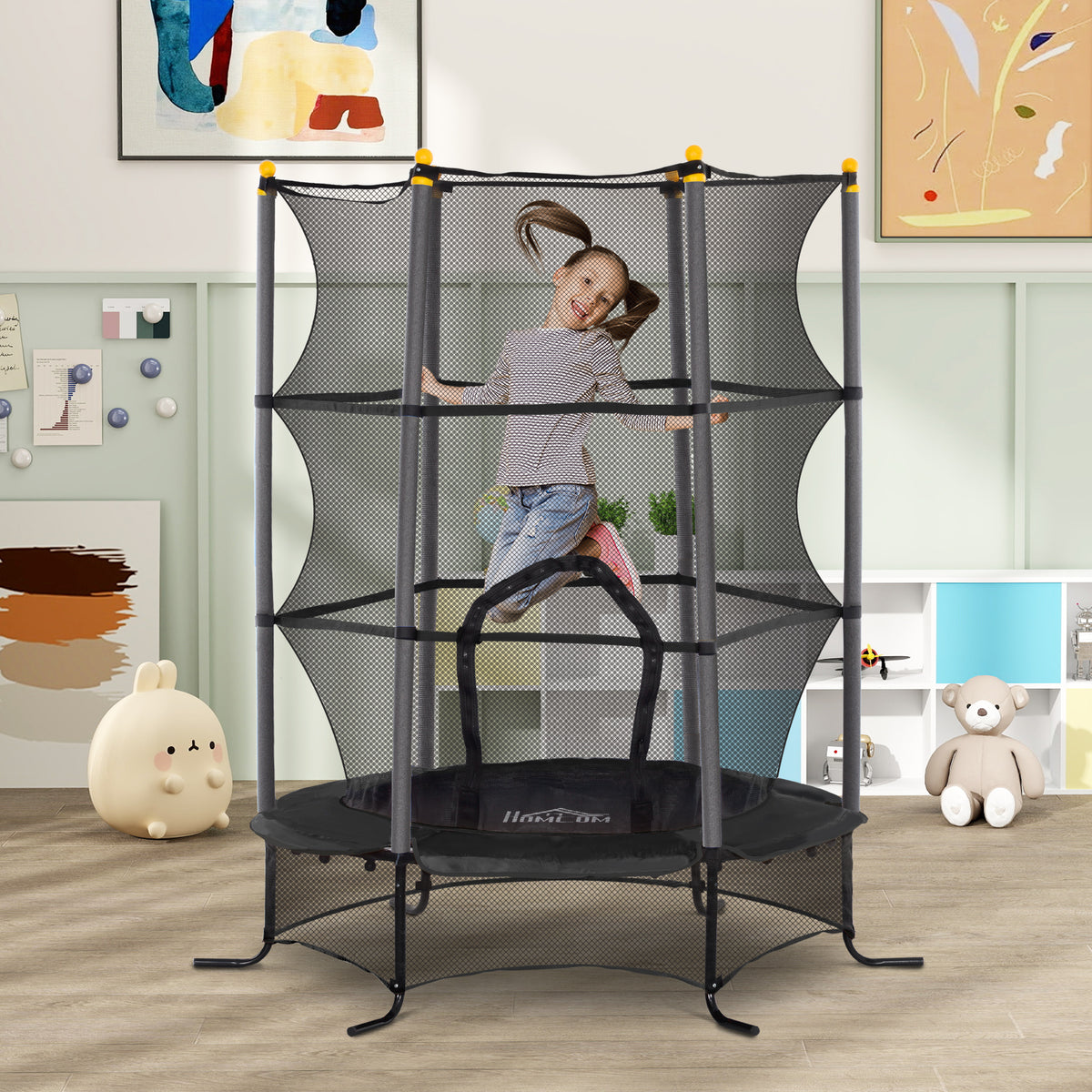 Trampolim para Crianças acima de 3 Anos Cama Elástica Infantil com Rede de Segurança e Estrutura de Aço para Interiores e Exteriores Carga 50 kg Ø163x190 cm Preto — foto 2