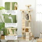 Arranhador para Gatos Grande 49x49x173 cm com Múltiplos Níveis Cavernas Brinquedos Suspensos Centro de Atividades de Sisal Bege — foto 5