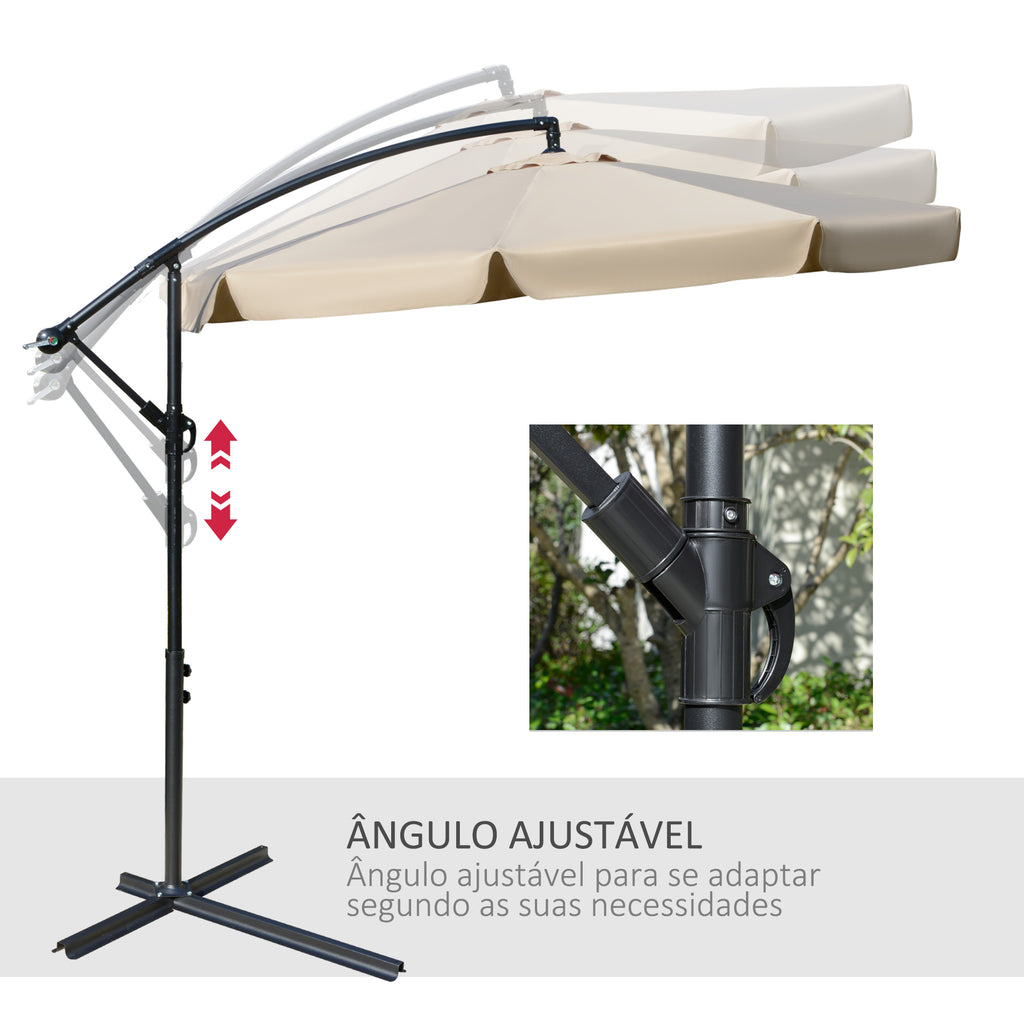Chapéu de Sol de Jardim Ø265 cm Chapéu de Sol Excêntrico com Teto Inclinável Manivela 8 Hastes de Metal e Base Cruzada Proteção Solar para Terraço Varanda Exterior Bege — foto 5