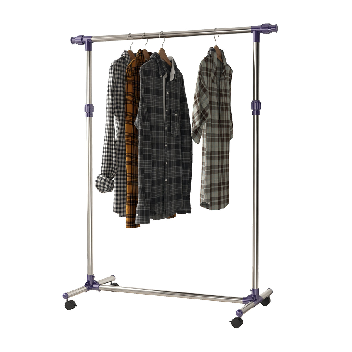 Charriot com Altura Ajustável Cabideiro com Rodas para Roupas Aço Inoxidável 86-160x45x95-170cm Prata e Preto — foto 1