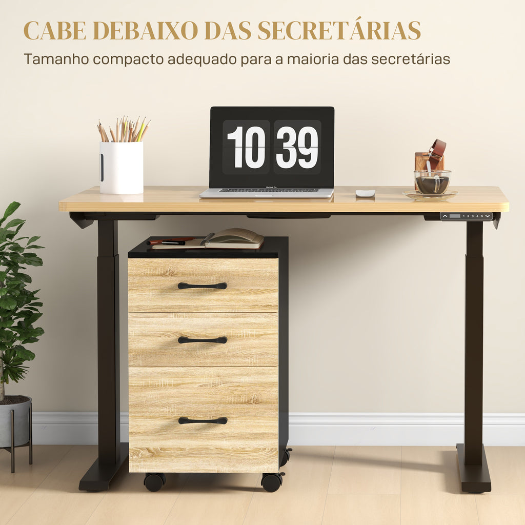 Bloco de Gavetas de Escritório Móvel de Arquivos com 4 Rodas 3 Gavetas para Tamanho A4 Carta para Secretária 40x42x65 cm Carvalho e Preto — foto 7