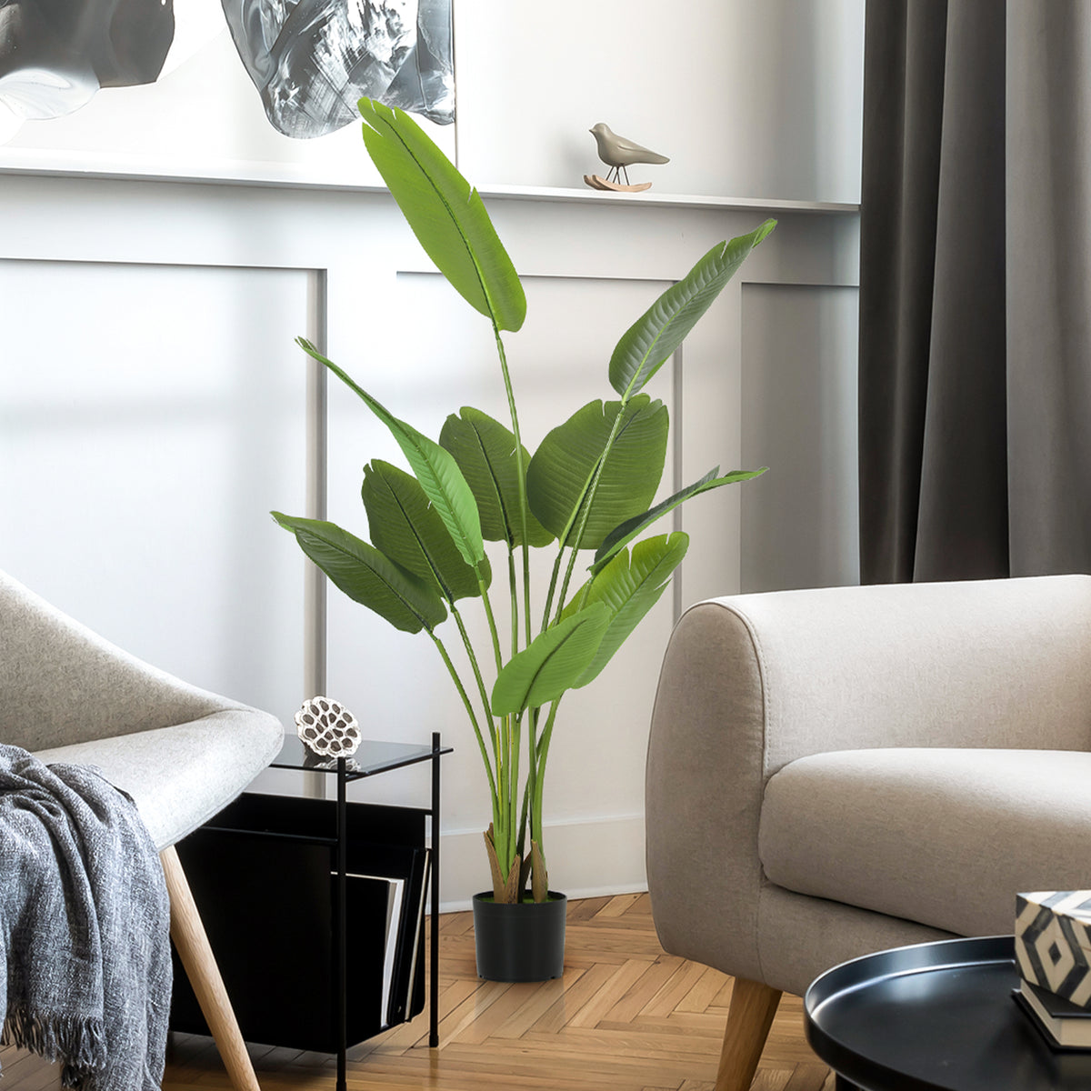 Planta Artificial Decorativa 160 cm Bananeira Artificial com Vaso e Folhas para Interior Casa Sala de Estar Escritório Verde — foto 7