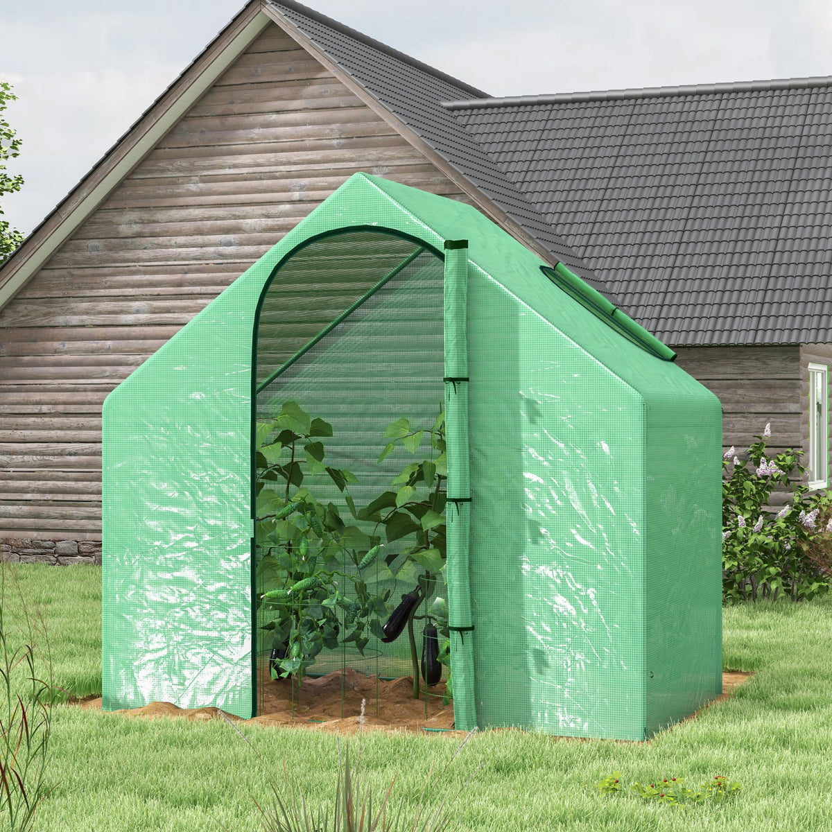 Estufa Transparente de Jardim 180x100x168 cm Estufa de Jardim com Porta Enrolável e Estrutura de Aço Verde — foto 2