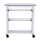 Secretária com Rodas Mesa para Computador com Bancada e Prateleiras de Cristal para Dormitório Escritório 80x51x83cm Branco — foto 7