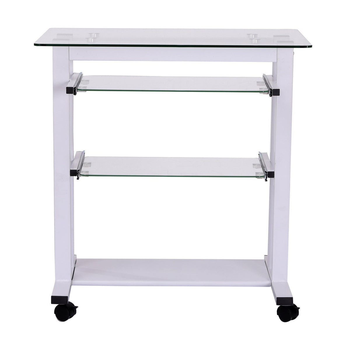 Secretária com Rodas Mesa para Computador com Bancada e Prateleiras de Cristal para Dormitório Escritório 80x51x83cm Branco — foto 7