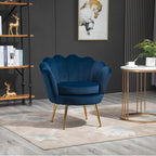 Poltrona de Sala Estofada em Veludo Poltrona para Quarto com Encosto em Forma de Concha e Pernas Douradas para Sala de Jantar 76x67x74 cm Azul — foto 2