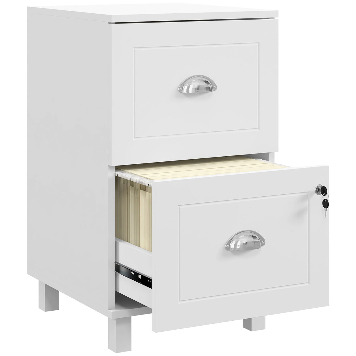 Bloco de Gavetas para Escritório Móvel Arquivador com 2 Gavetas para Escritório com Fechadura e Barras para Documentos A4 e Carta 40x41,5x67,5 cm Branco — foto 1