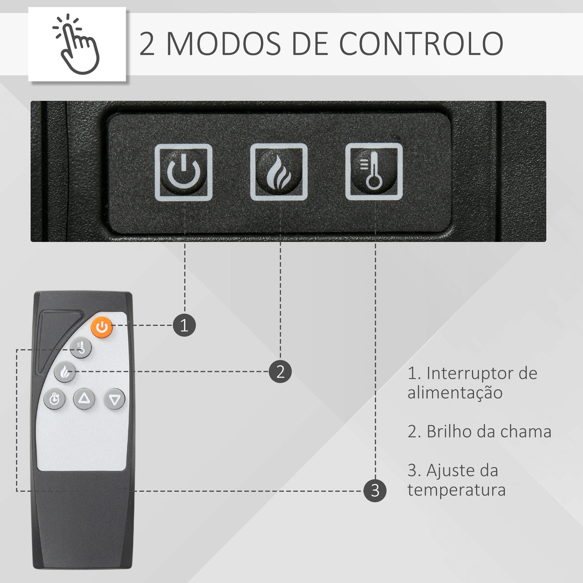 Lareira Elétrica 1800W Lareira Decorativa com Efeito de Chama Realista Controlo Remoto Temporizador Proteção contra Sobreaquecimento para Ambientes até 30 m² 80,7x22,5x76,5 cm Branco — foto 5