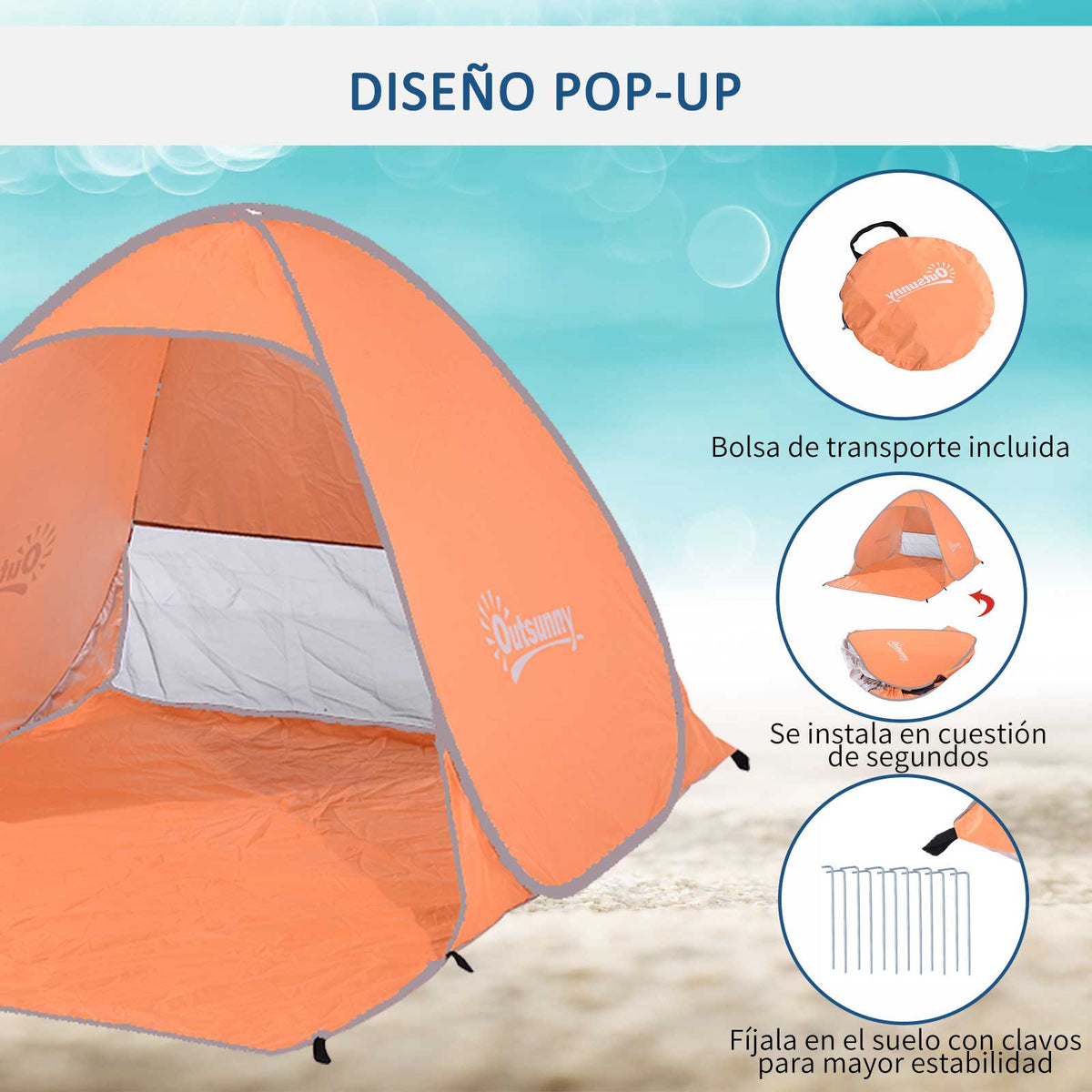 Tenda Pop-up Instantâneo e Portátil com Janelas Protetoras para Piquenique, Praia e Camping com Proteção UV Laranja — foto 5