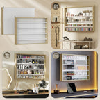 Vitrine de Parede de Madeira com Prateleiras Ajustáveis e 2 Portas Corredeiras de Vidro para Coleções Perfumes Bonecos de Decoração 80x9,5x60cm Madeira e Branco — foto 7