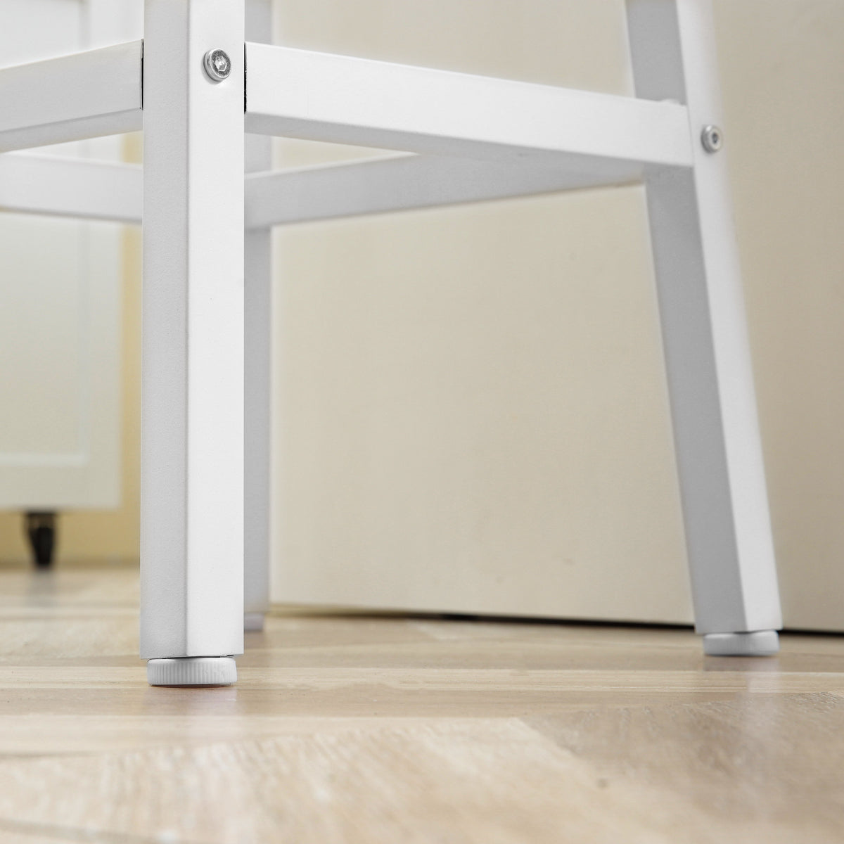 Conjunto de 2 Bancos Altos de Cozinha Bancos de Bar com Pés de Aço e Apoio para os Pés para Sala de Estar Sala de Jantar Carga 75kg 32,5x32,5x65cm Madeira e Branco — foto 9