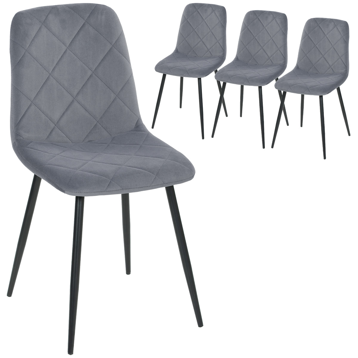 Conjunto de 4 Cadeiras de Jantar Modernas Cadeiras de Cozinha Estofadas em Veludo com Pés de Aço para Sala de Estar 45x54x87 cm Cinza — foto 1