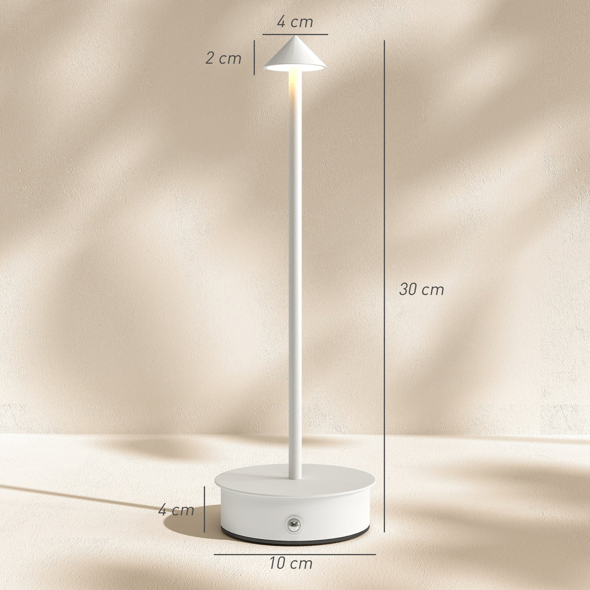 Conjunto de 2 Candeeiros de Mesa Recarregáveis por USB Reguláveis com Controlo Táctil 3000K/4500K/6500K Luz LED Incluída para Quarto Sala ou Escritório Ø10x30 cm Branco — foto 3