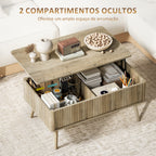 Mesa de Centro Elevatória Mesa de Café para Sala de Estar com Compartimentos Ocultos de Armazenamento e Pés de Pinho 91x56-80,5x43-57,5 cm Carvalho — foto 5