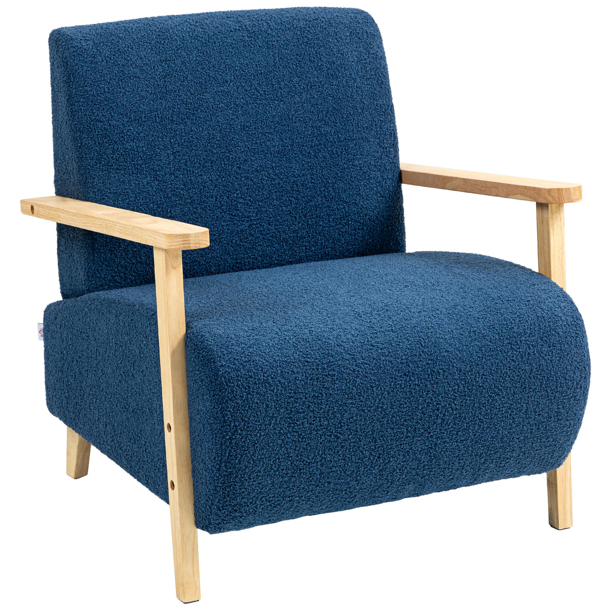 Poltrona Nórdica Poltrona Sala de Estar Estofada em Borrego com Apoio para os Braços de Madeira Acolchoado Espesso e Pés de Madeira para Dormitório 74,5x76x78 cm Azul — foto 1