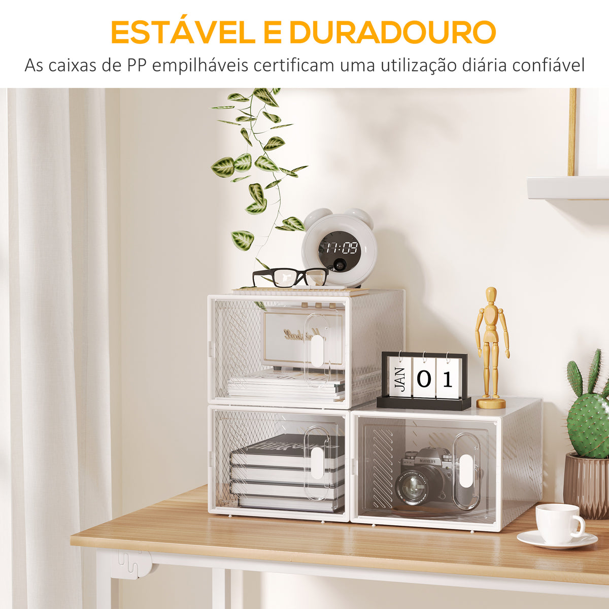 Armário Modular de Plástico Sapateira Modular com 8 Cubos Portas Magnéticas Organizador de Sapatos para Entrada Corredor Dormitório 28x36x21cm Transparente — foto 8