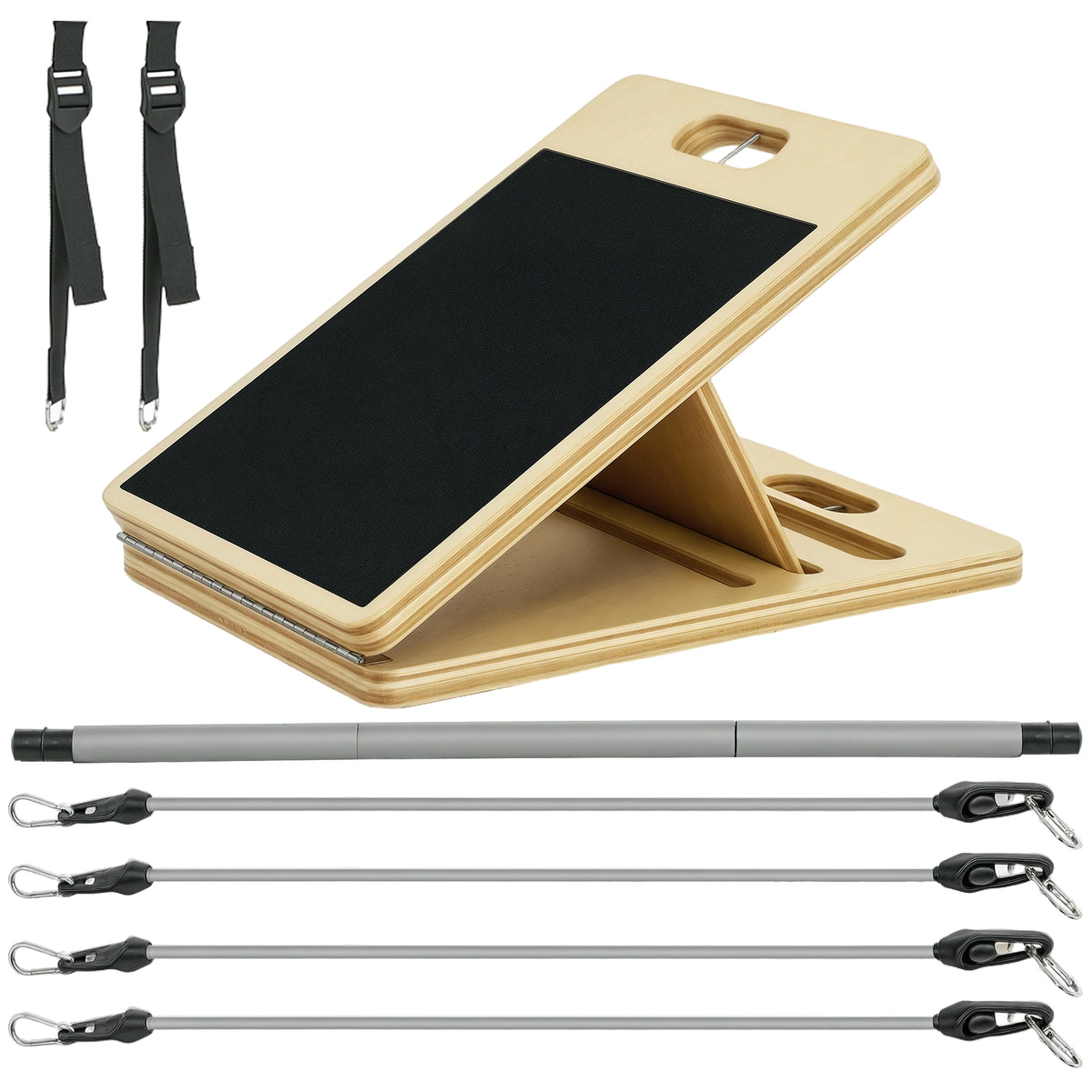 Barra de Pilates Conjunto de Pilates com 6 Faixas Elásticas Tábua Inclinada Ajustável para Treino de Corpo Inteiro em Casa 90x33x3 cm Cinza — foto 1