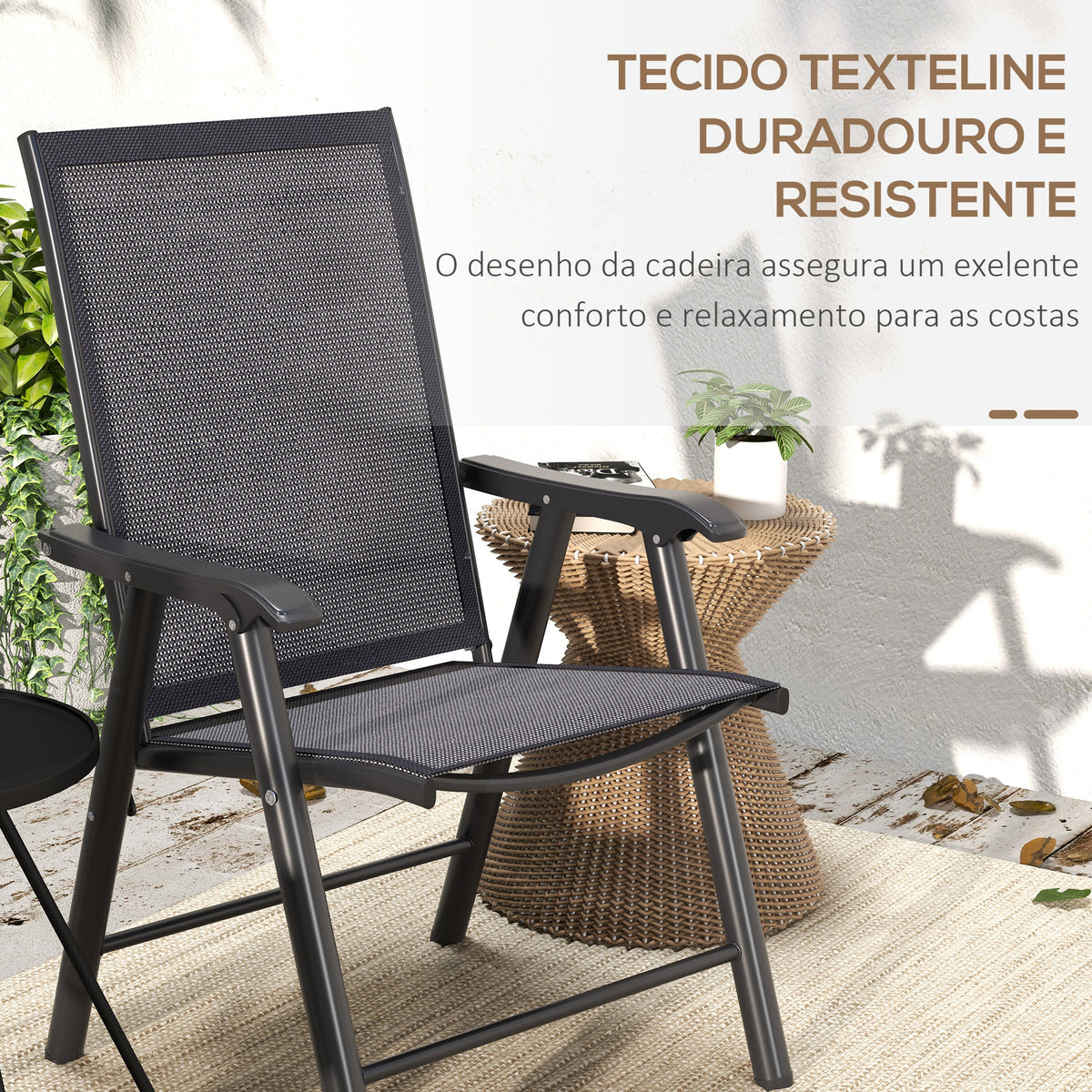 Conjunto de 2 Cadeiras Dobráveis para Exterior com Apoio para o Braço Cadeiras para Jardim com Textilene e Metal Carga 110 kg 58x64x94 cm Cinza Escuro — foto 4