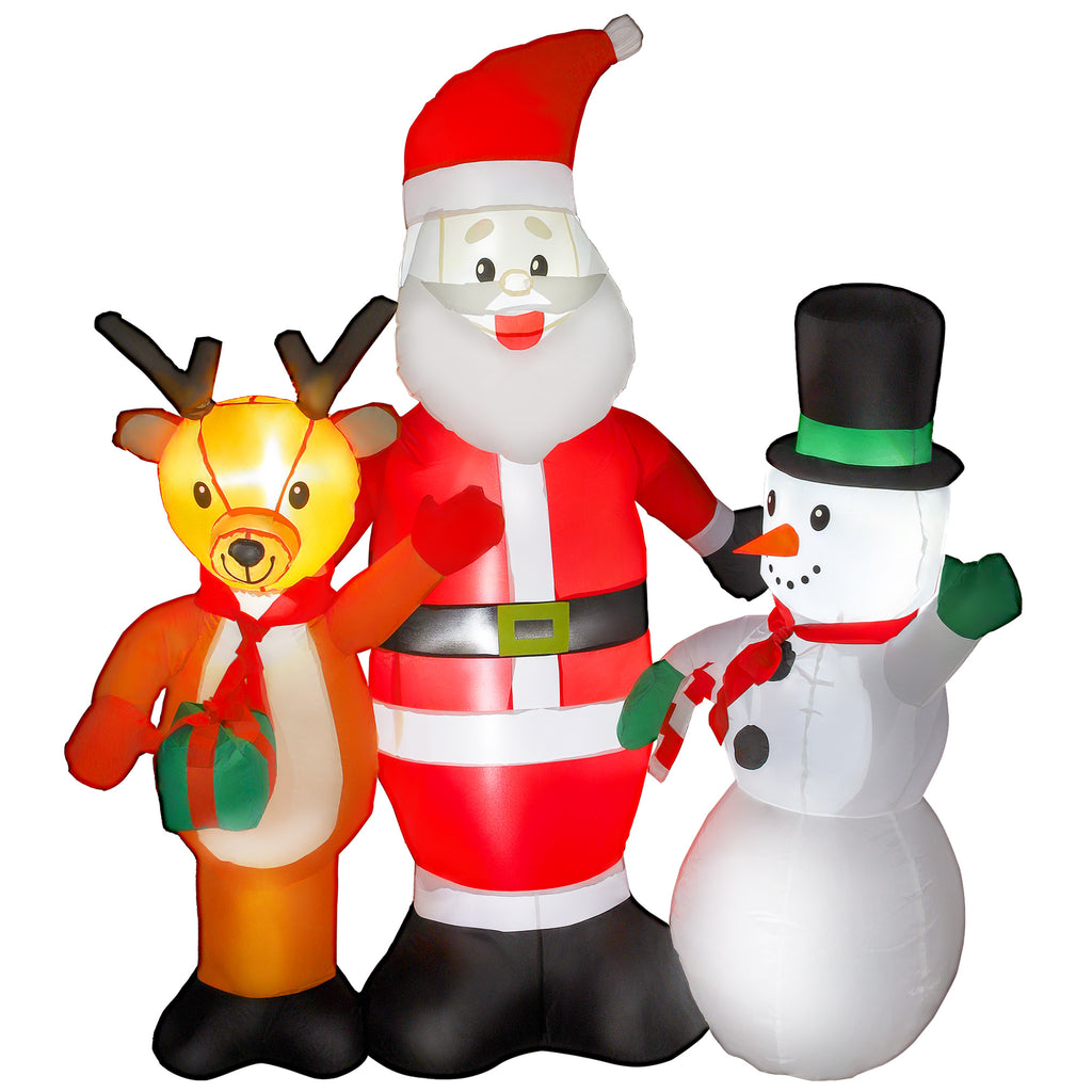 Pai Natal Insuflável 150 cm com Rena e Boneco de Neve Decoração de Natal Insuflável com Luzes LED Inflador Elétrico para Exterior Jardim Relvado 150x45x150 cm Multicor — foto 1