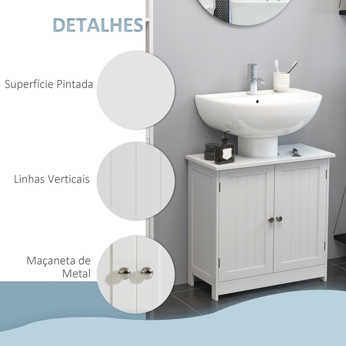 Móvel para Lavatório Pousar Armário Casa de Banho de Armazenamento com 2 Portas e Prateleira Interior Ajustável Moderno 60x30x60 cm Branco — foto 5