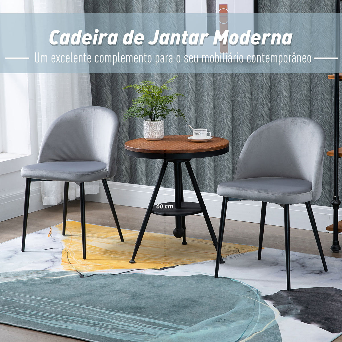 Conjunto de 2 Cadeiras de Sala de Jantar com Asento e Encosto Acolchoados Estofadas em Veludo Suave Desenho Moderno Carga Máxima 90 kg 49x50x77 cm Cinza — foto 4