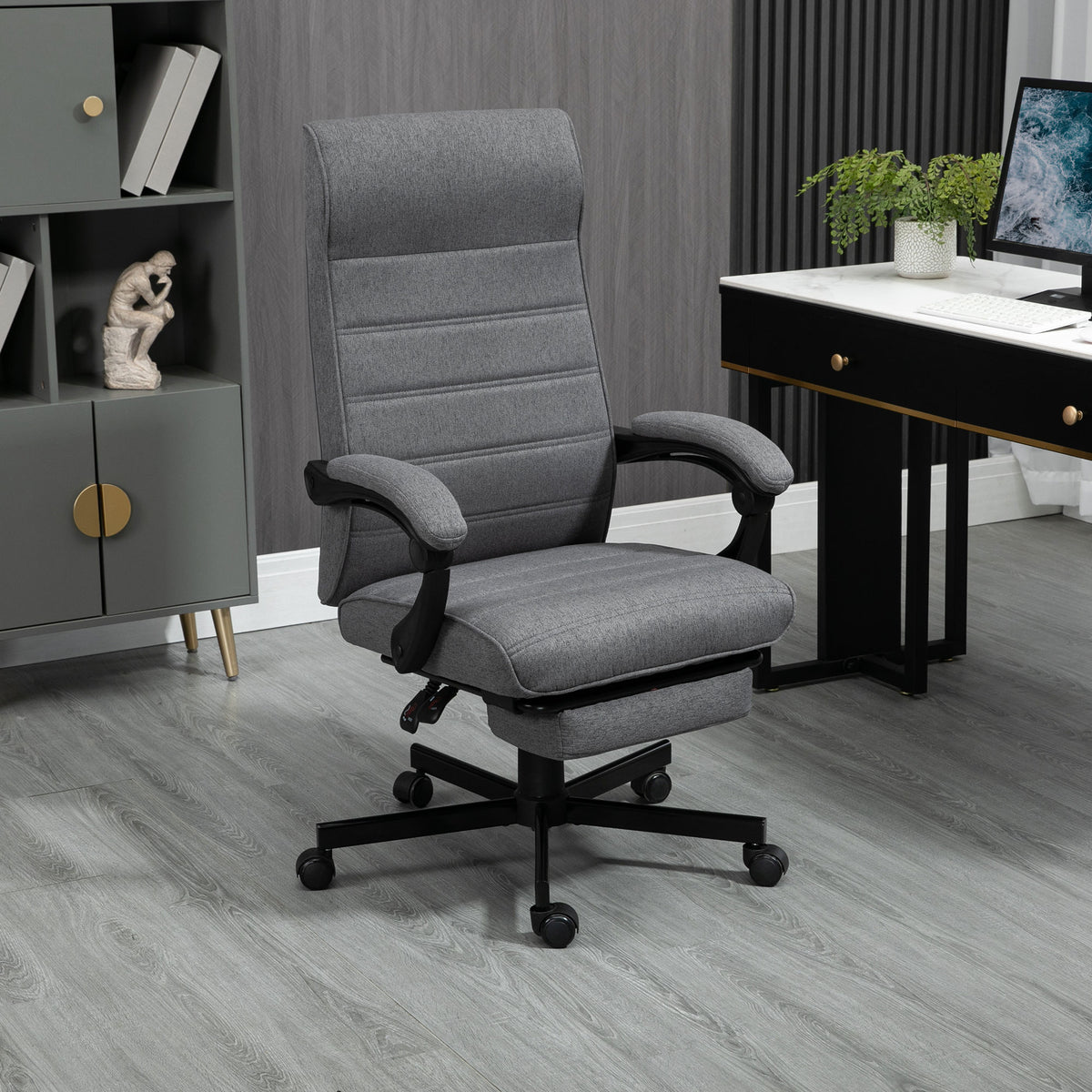 Cadeira de Escritório Giratória Cadeira de Escritório Reclinável com Altura Ajustável Apoio para os Braços Apoio para os Pés Retrátil para Sala de Estar Escritório Estúdio Carga 20kg 68x67x106-114 cm Cinza — foto 2