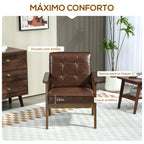 Poltrona Sala de Estar Estofada em PU Poltrona Sala de Estar com Apoio para os Braços e Estrutura de Madeira de Borracha Poltrona para Dormitório Sala de Estar Carga 120 kg 64x66x80 cm Marrom — foto 4