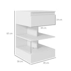 Mesa de Cabeceira Mesa Auxiliar com 1 Gaveta e 2 Prateleiras Abertas para Quarto Sala Cama Escritório Estilo Moderno 39x39x65 cm Branco — foto 3
