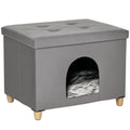 Caverna para Gatos 2 em 1 Banco para Apoio dos Pés com Tampa Removível Orifício de Entrada Almofada Lavável e Pés Elevados de Madeira para Interior 60x45x44,5cm Cinza — foto 1