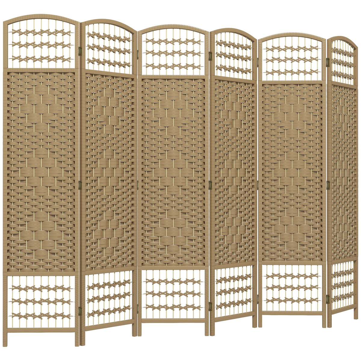 Biombo Dobrável de 6 Painéis, 240x170 cm, Separador de Ambientes em Corda de Papel, Estrutura de Madeira, Decoração para Quarto e Sala, Natural — foto 1