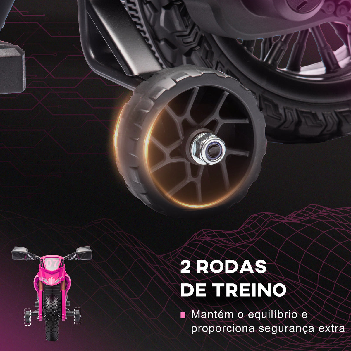 AIYPLAY Mota Elétrica para Crianças acima de 3 Anos Moto a Bateria para Crianças 6V com Rodas de Treino e Buzina Mota para Crianças Carga 30 kg 105x57x62 cm Rosa — foto 5