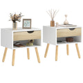 Conjunto de 2 Mesas de Cabeceira Mesa Auxiliar com 1 Gaveta e Prateleira de Armazenamento para Dormitório Sala de Estar Escritório Estilo Moderno 50x39x51cm Branco e Carvalho — foto 1