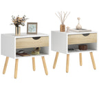 Conjunto de 2 Mesas de Cabeceira Mesa Auxiliar com 1 Gaveta e Prateleira de Armazenamento para Dormitório Sala de Estar Escritório Estilo Moderno 50x39x51cm Branco e Carvalho — foto 1